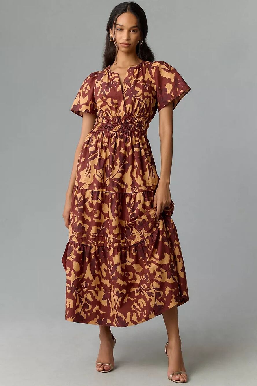 Anthropologie Somerset Maxi Dress in Copper Floral Print Size Small